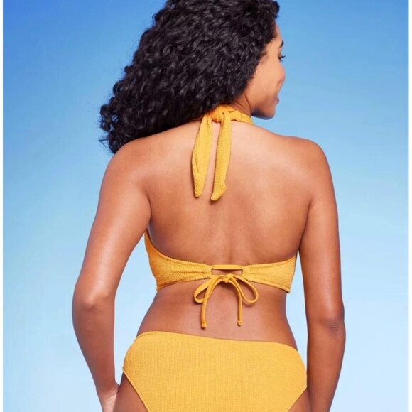 Shade & Shore Medium 8-10 Orange Textured Cut-Out Halter Style Bikini Swim Top - Picture 3 of 7